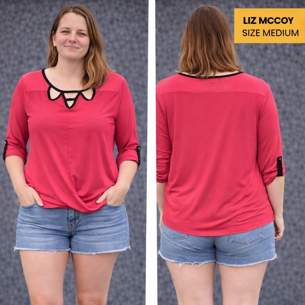 Liz McCoy Pink Blouse with Black Accents MEDIUM
